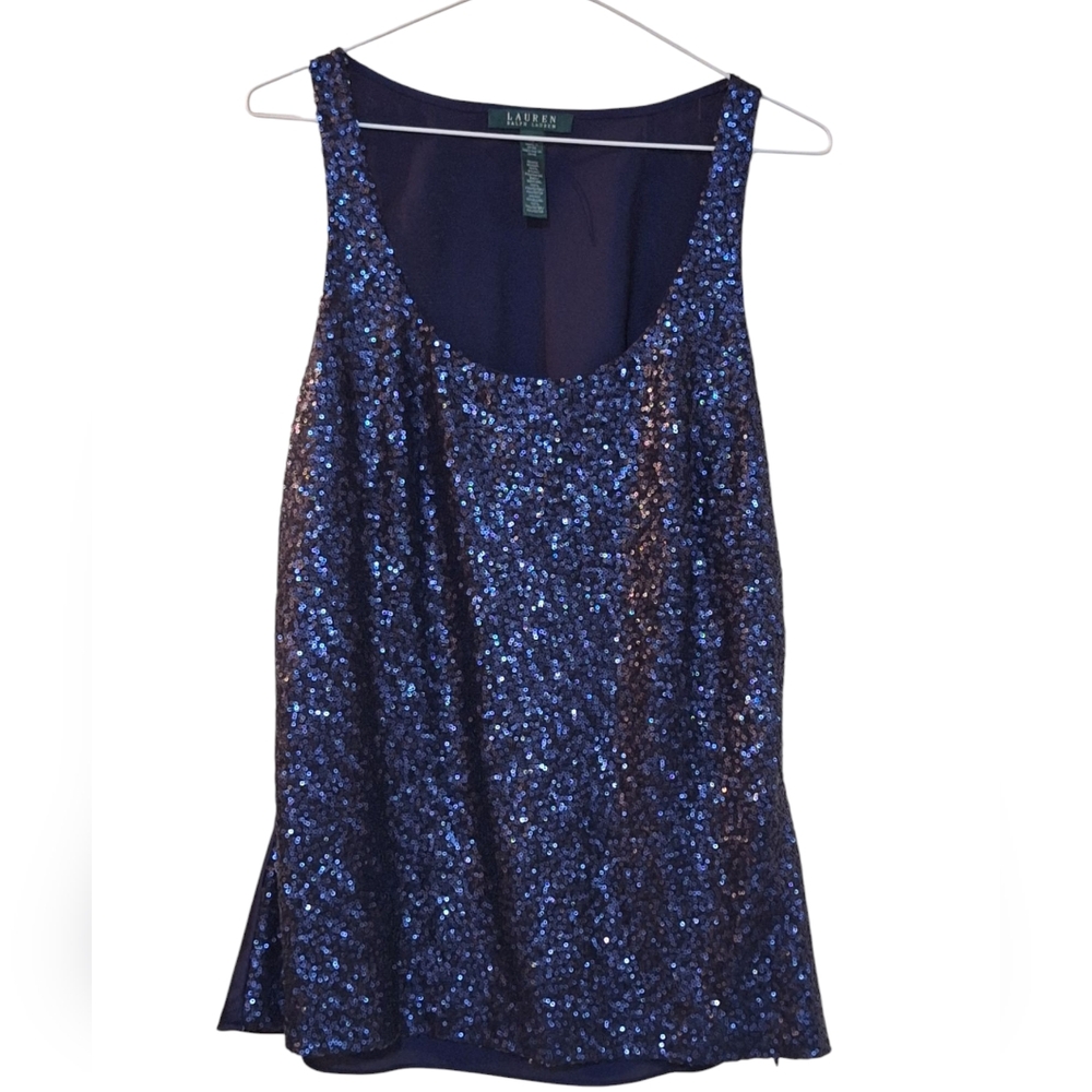 Lauren by Ralph Lauren Blue Sequin Tank Top
